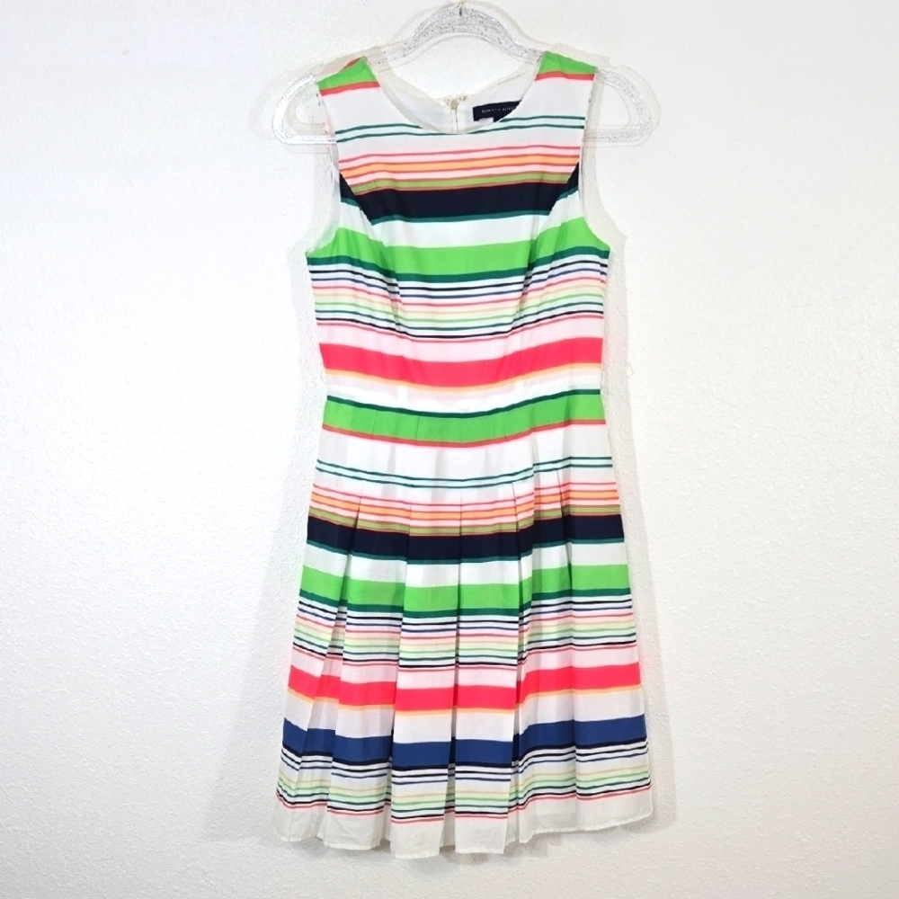 Tommy Hilfiger Striped Pleated Dress Lined Lightweight Sleeveless Back Zip, 4